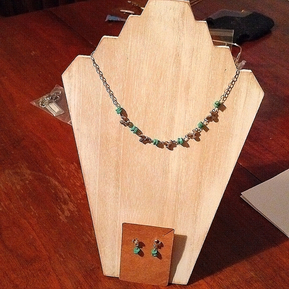 Handmade Sterling Silver Turquoise Abstract Puzzle Piece Necklace Earrings Set - Picture 5 of 5